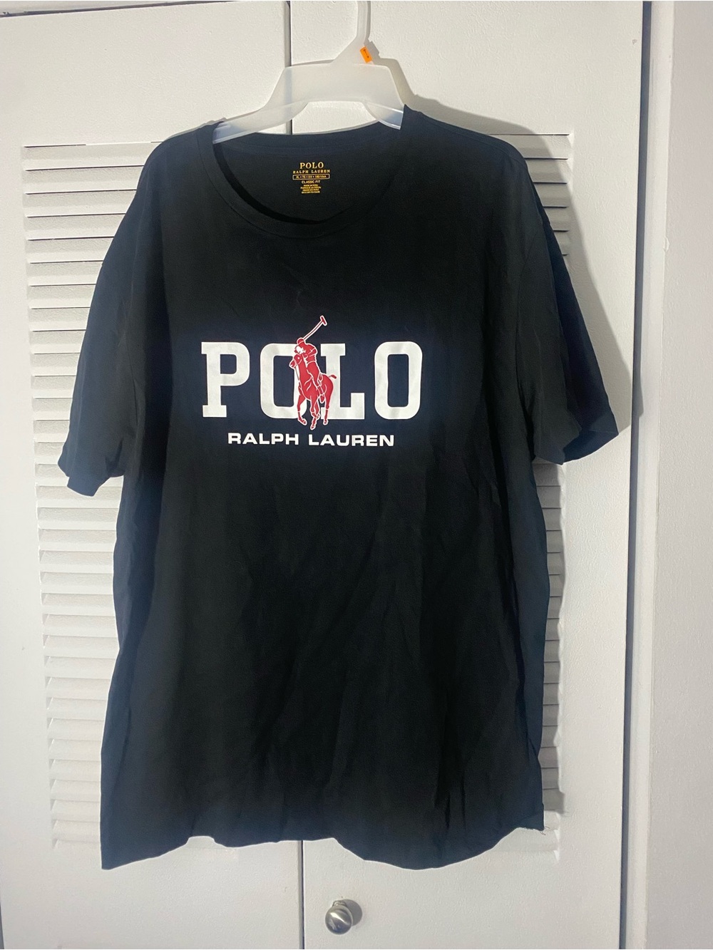 Polo by Ralph Lauren Black T‑Shirt with Yellow Neck Print and Red Accent